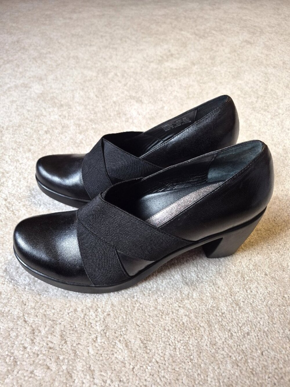 NWOB Dansko Tori Black Leather Block Heel Pumps Comfort Elastic Straps Sz 40/9.5